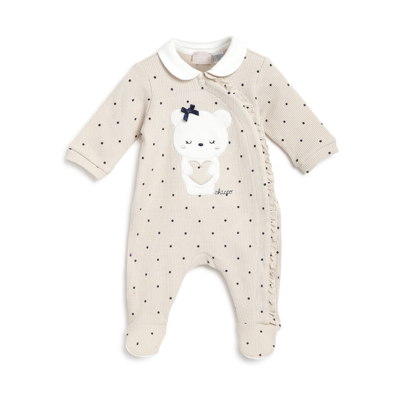 Girls Light Natural Applique Front Opening Babysuit image number 0